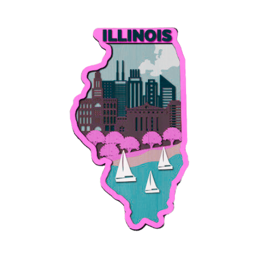 Layered State Illinois Home Décor decoration My Custom Designs Pink 12"