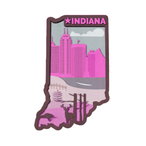 Layered State Indiana Home Décor decoration My Custom Designs Pink 12"