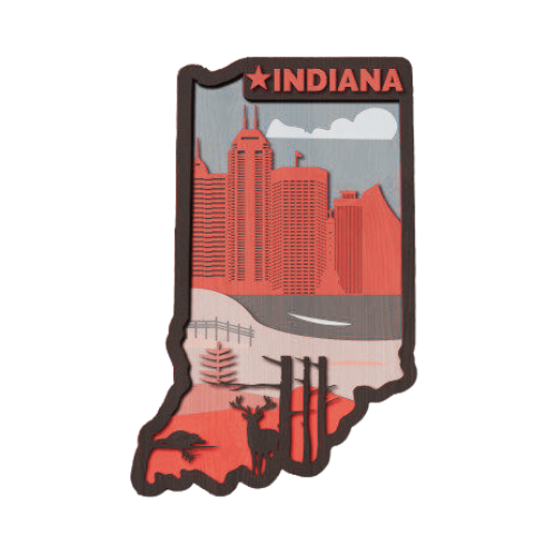 Layered State Indiana Home Décor decoration My Custom Designs Heather red 12"