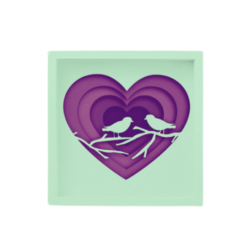 Custom Layered Shadow Box Love Birds w/ LED Option decoration My Custom Designs Seafoam Included 12"