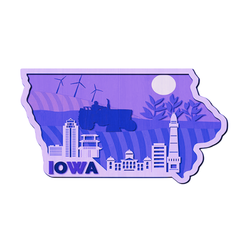 Layered State Iowa Home Décor decoration My Custom Designs Purple 12"