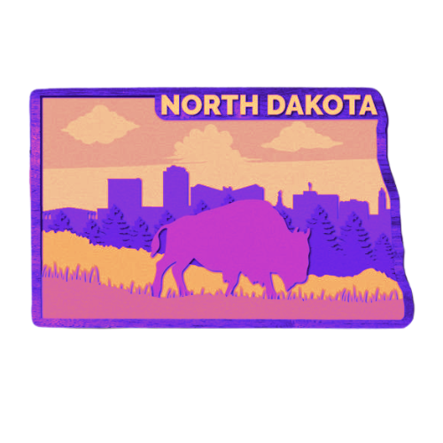 Layered State North Dakota Home Décor decoration My Custom Designs Hot Pink 12"