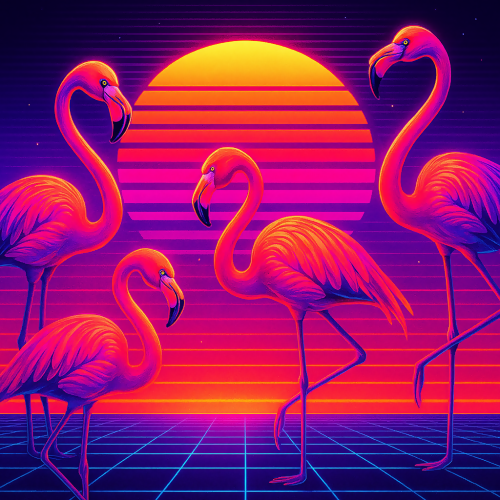 Animal and Wildlife - 80s Retro Flamingos With Neon Sunset Backdrops - Pattern - Digital File Digital My Custom Designs PDF