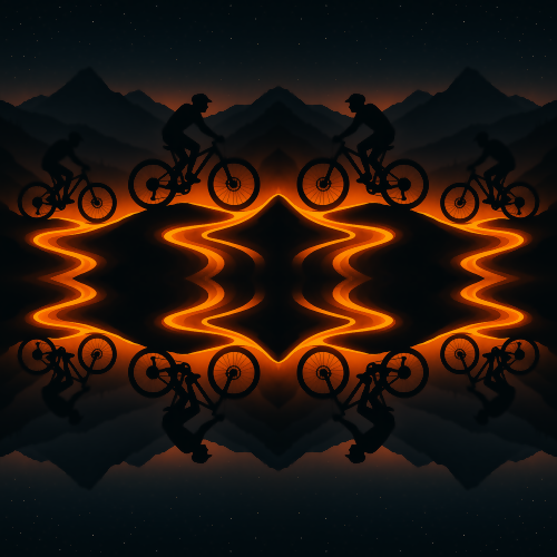 Sports and Active Lifestyle - Mountain Bike Silhouettes On Glowing Trails - Pattern - Digital File Digital My Custom Designs PDF