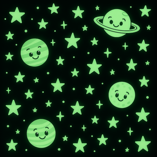 Kids and Playful - Glow In The Dark Stars And Friendly Planets With Happy Faces - Pattern - Digital File Digital My Custom Designs PDF