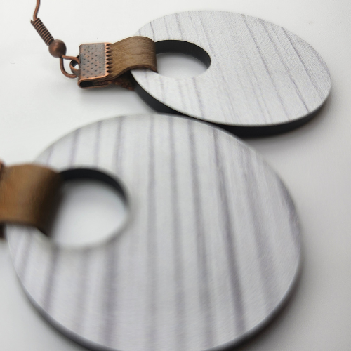 Customizable Coin Strap Leather White Wood w/ Black Core Earrings My Custom Designs