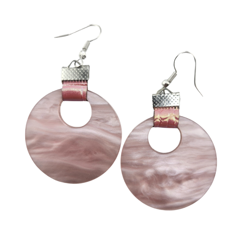 Coin Strap Leather Cloudy Pink Earrings My Custom Designs