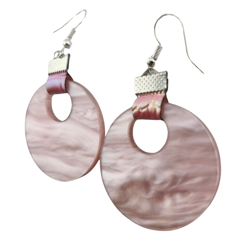 Coin Strap Leather Cloudy Pink Earrings My Custom Designs