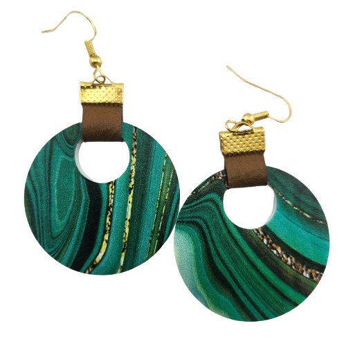 Customizable Coin Strap Leather Green Gold Drip Earrings My Custom Designs