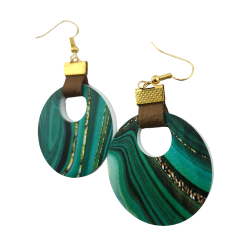 Customizable Coin Strap Leather Green Gold Drip Earrings My Custom Designs