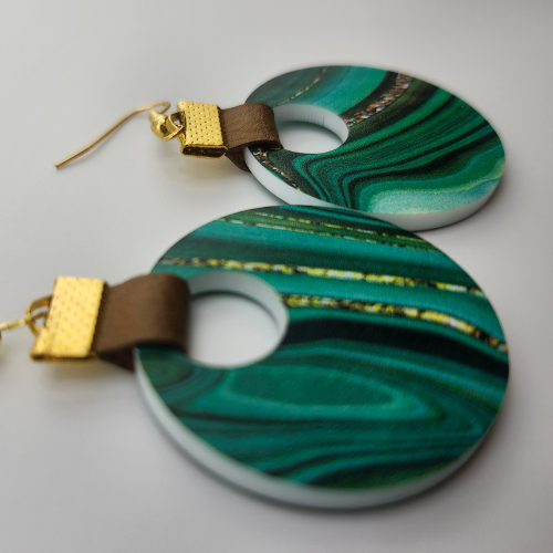 Customizable Coin Strap Leather Green Gold Drip Earrings My Custom Designs