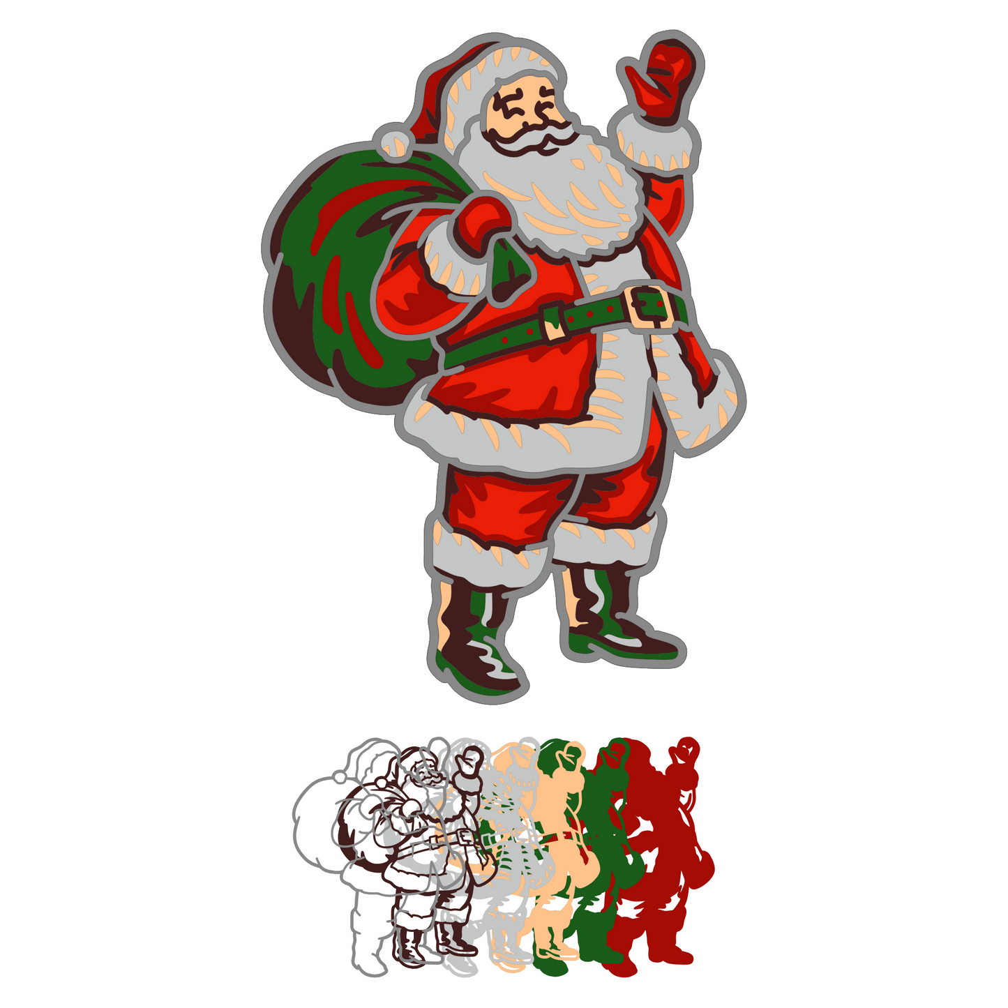 Santa Waving - Layered Line Design - Digital File Digital My Custom Designs ZIP File