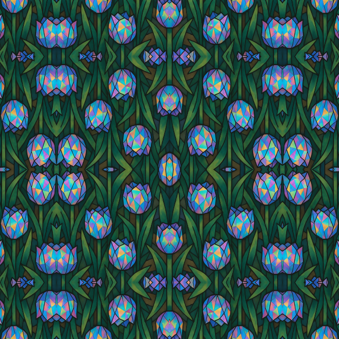 Floral Geometric Fusion - Cubist Tulips with Holographic Polygon Petals Pattern - Digital File Digital My Custom Designs PDF