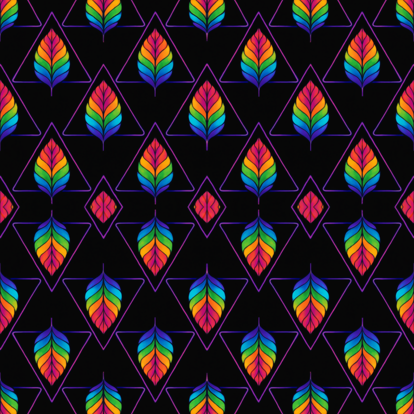 Floral Geometric Fusion - Rainbow Leaves Inside Neon Triangle Nests Pattern - Digital File Digital My Custom Designs PDF