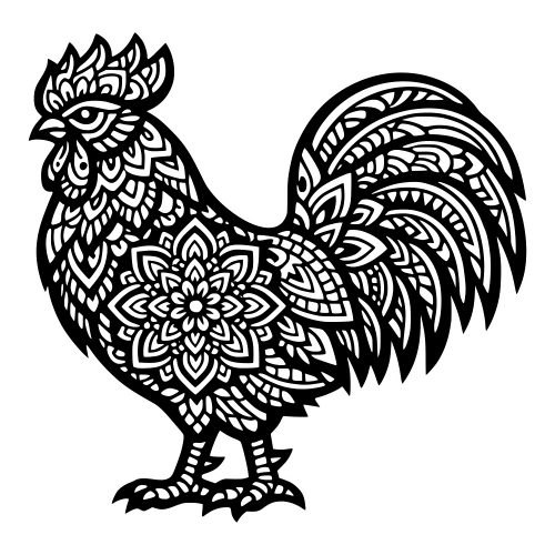 Rooster Mandala Outline - Vector Graphics - Digital File
