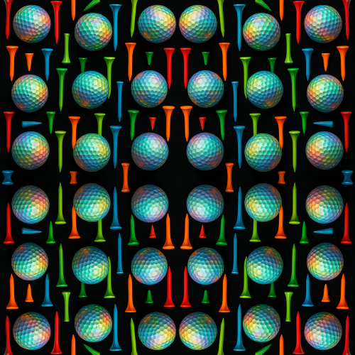 Sports and Active Lifestyle - Bright Golf Tees And Holographic Balls On Black - Pattern - Digital File Digital My Custom Designs PDF