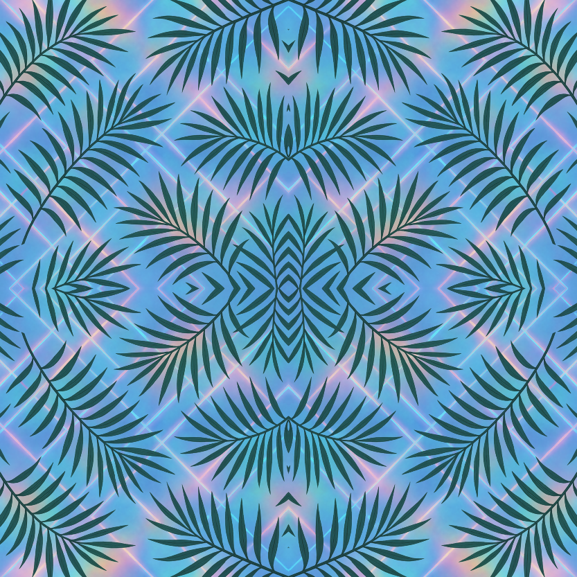 Floral Geometric Fusion - Stylized Palm Leaves Crossing Holographic Lines Pattern - Digital File Digital My Custom Designs PDF