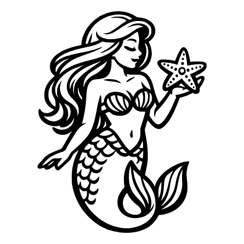 Mermaid with Starfish Sketch - Vector Graphics - Digital File Digital My Custom Designs PDF