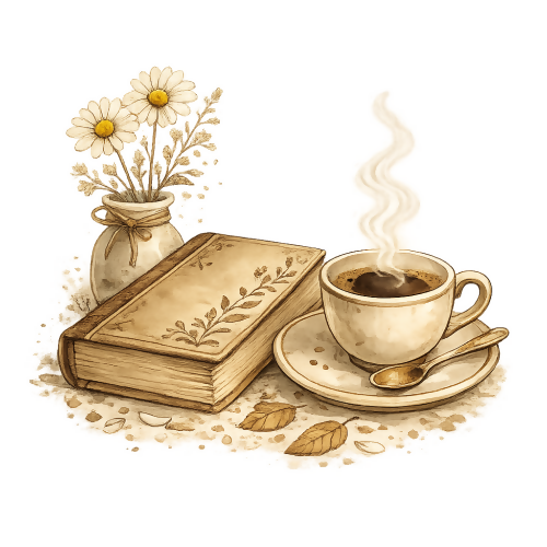 Book and Coffee Scene - Art & Aesthetics - T Shirt Designs - Digital File Digital My Custom Designs 300 DPI PNG