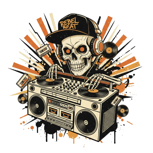 Boombox Bone DJ - Urban Grunge Retro - T Shirt Designs - Digital File Digital My Custom Designs 300 DPI PNG