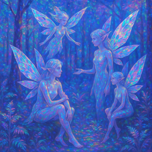 Fantasy and Myth - Crystal Winged Fairies In Holographic Forests - Pattern - Digital File Digital My Custom Designs PDF