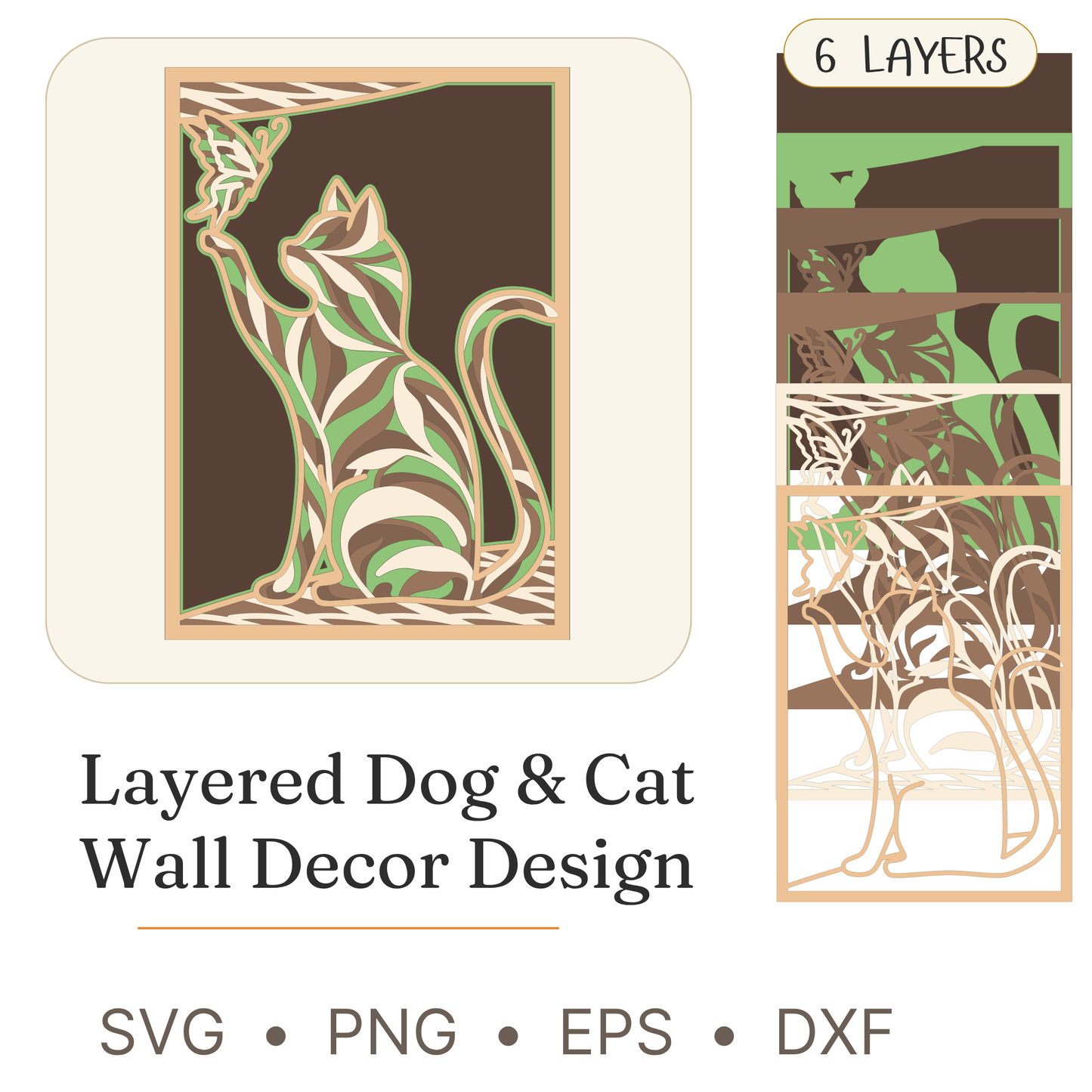 Cat & Butterfly - Layered Line Designs - Pets - Digital File - ZIP File - Digital