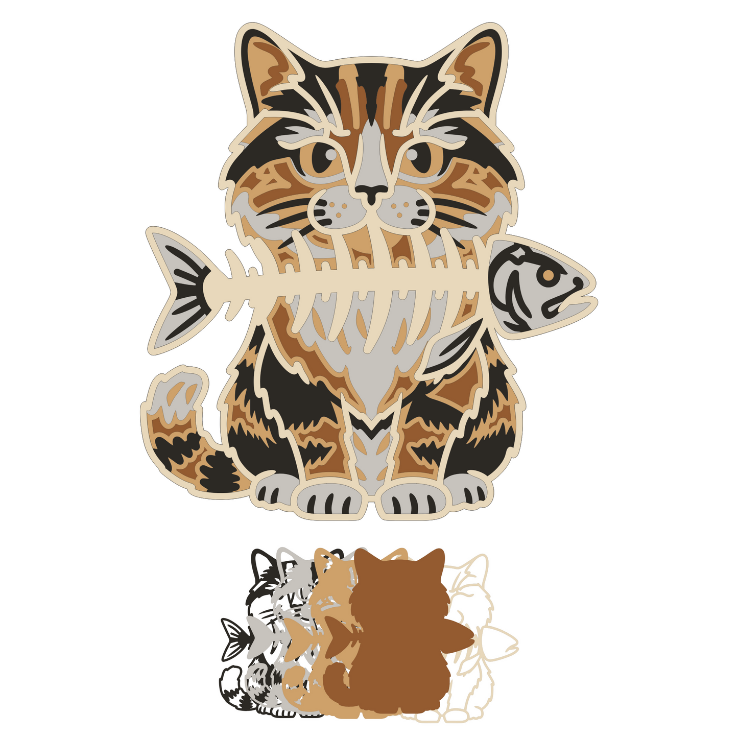 Cat Fishbone Key Holder - Layered Designs - Digital File - ZIP File - Digital