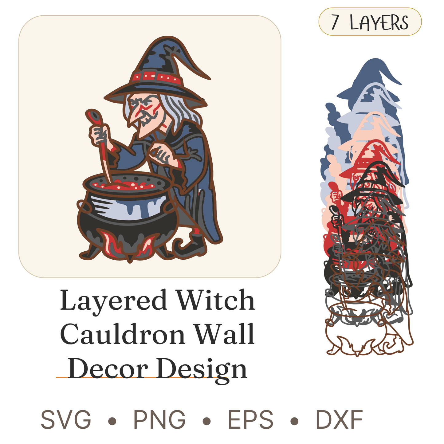 Cauldron Witch - Layered Line Design - Halloween - Digital File - ZIP File - Digital
