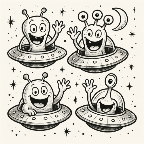 Kids and Playful - Silly Aliens Waving From Flying Saucers - Pattern - Digital File Digital My Custom Designs PDF