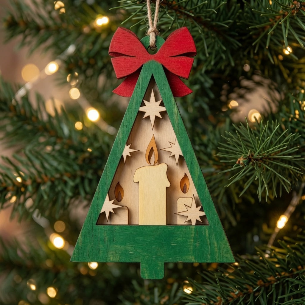 Christmas Tree Candle - Layered Ornament - Digital File - SVG - Digital