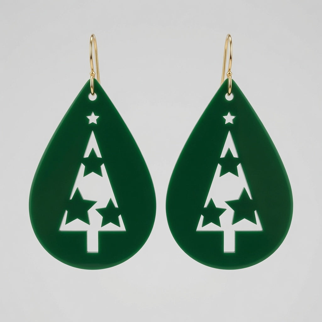 Christmas Tree Teardop Cutout Earrings - Digital File - SVG - Digital