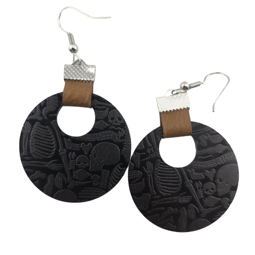 Coin Strap Leather Skull And Bones Earrings My Custom Designs