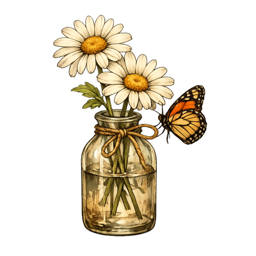 Daisies and Butterfly - Art & Aesthetics - T Shirt Designs - Digital File Digital My Custom Designs 300 DPI PNG