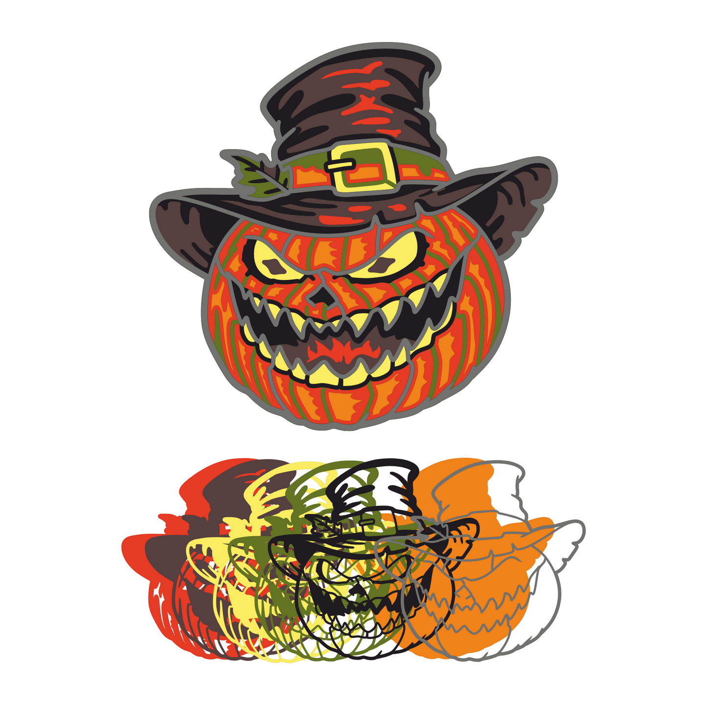 Haunted Pumpkin Pilgrim - Layered Line Design - Digital File Digital My Custom Designs ZIP File