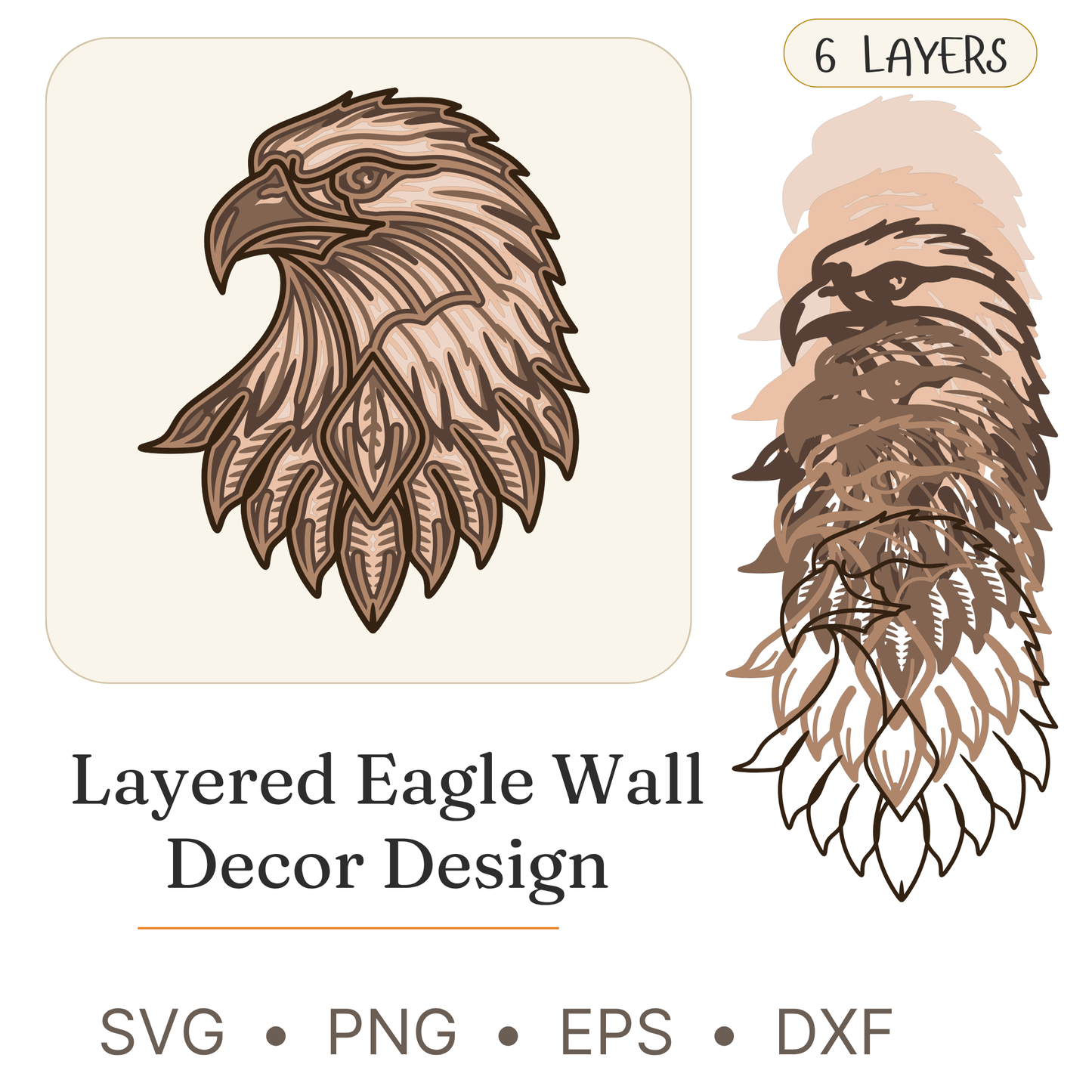 Eagle Head - Animals - Layered Line Designs - Digital File - ZIP File - Digital