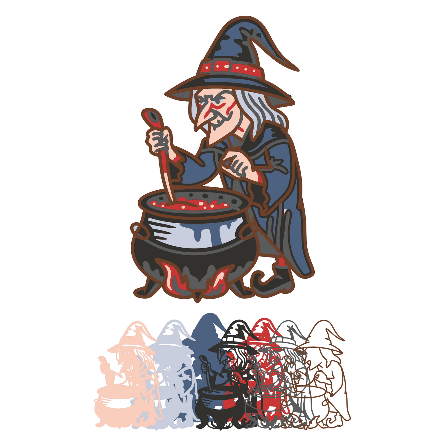 Cauldron Witch - Layered Line Design - Digital File Digital My Custom Designs ZIP File