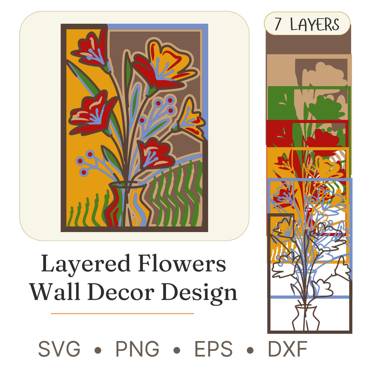 Flower 11 - Layered Line Design - Nature - Digital File - ZIP File - Digital