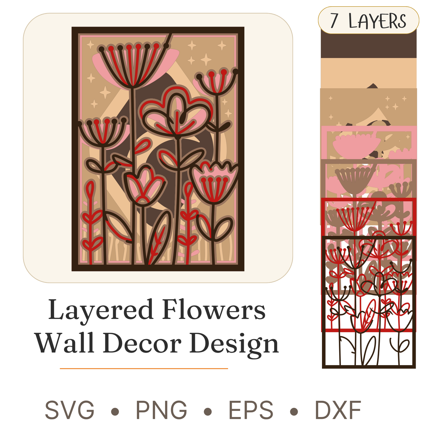 Flower 15 - Layered Line Design - Nature - Digital File - ZIP File - Digital