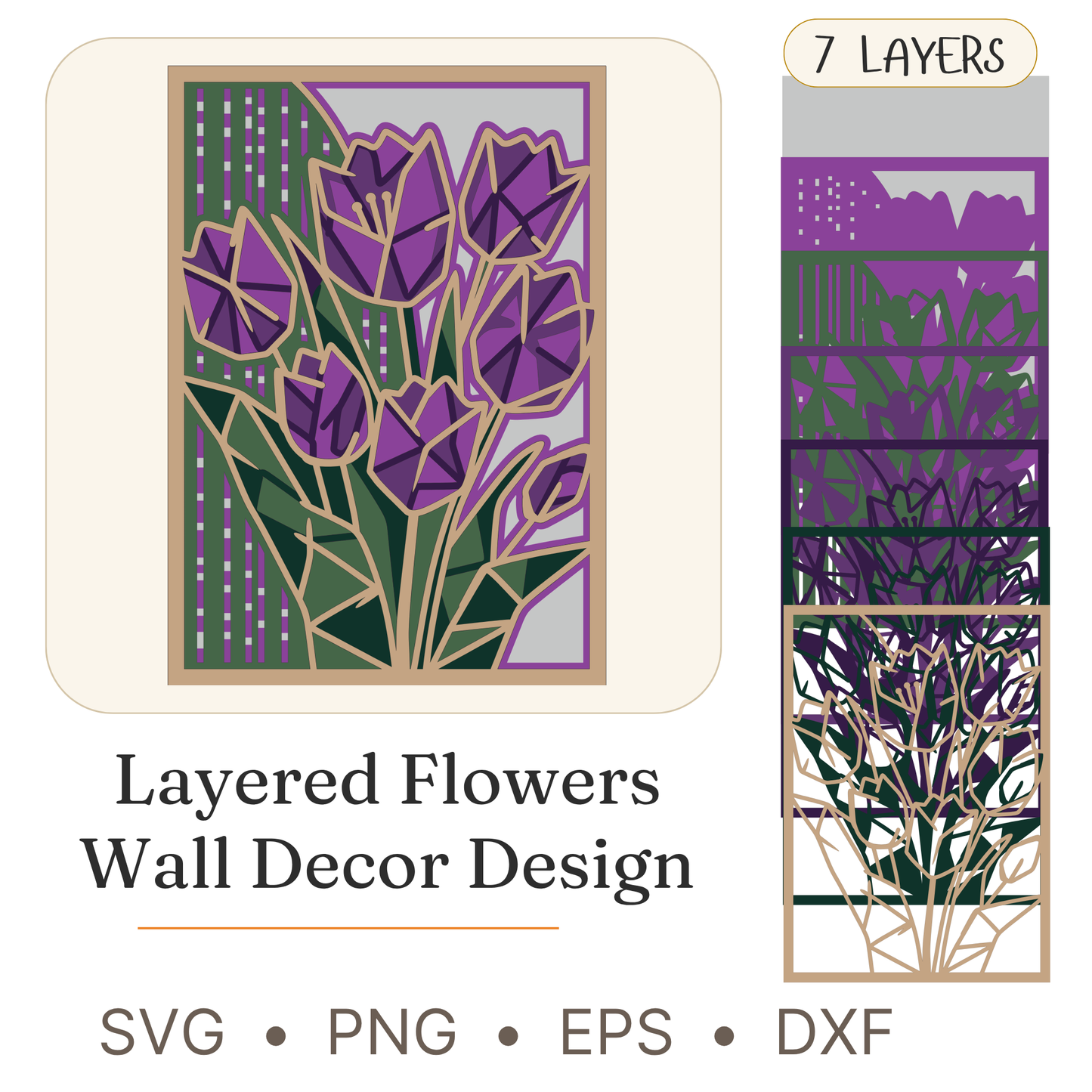 Flowers 4 - Layered Line Designs - Nature - Digital File - ZIP File - Digital
