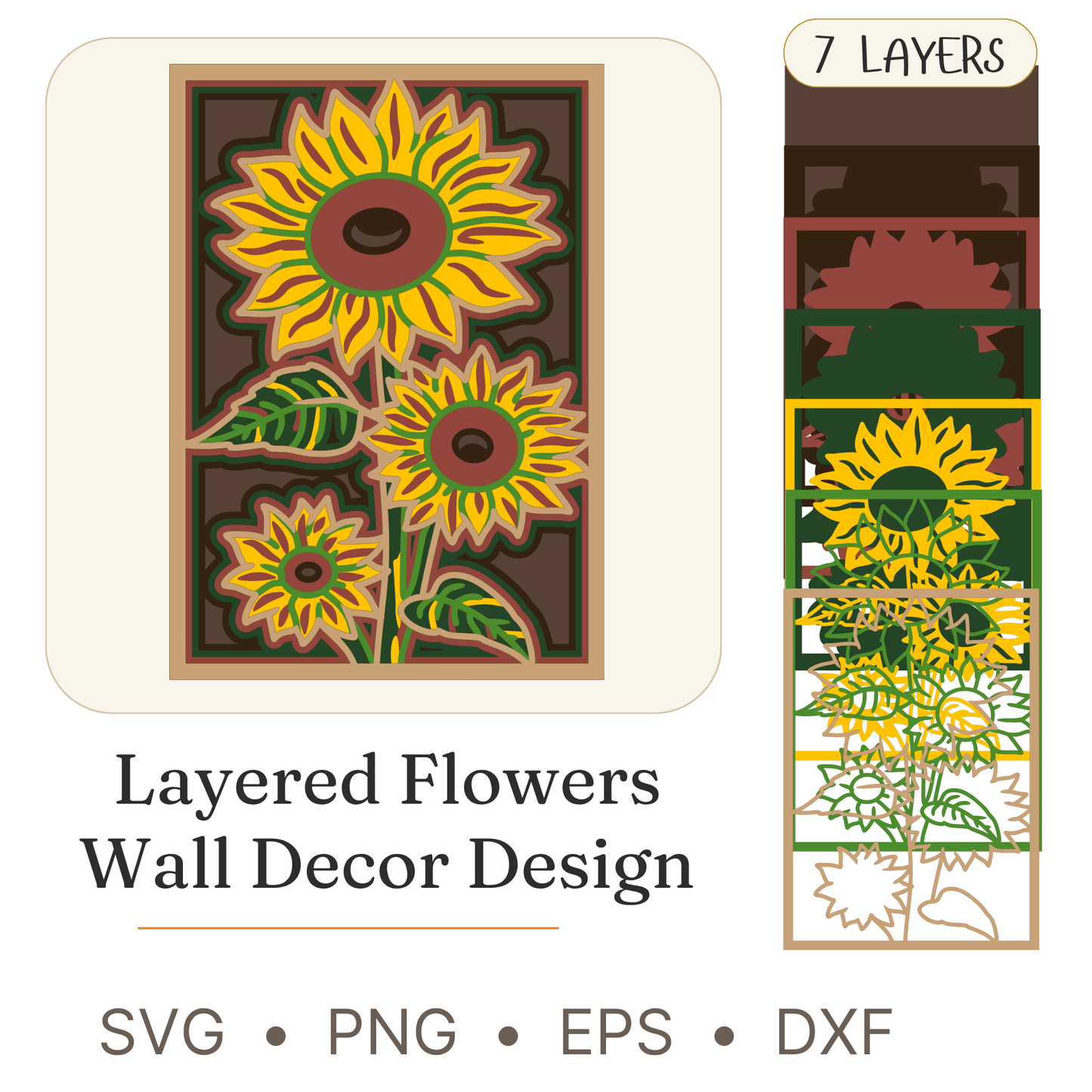 Flowers 5 - Layered Line Designs - Nature - Digital File - ZIP File - Digital