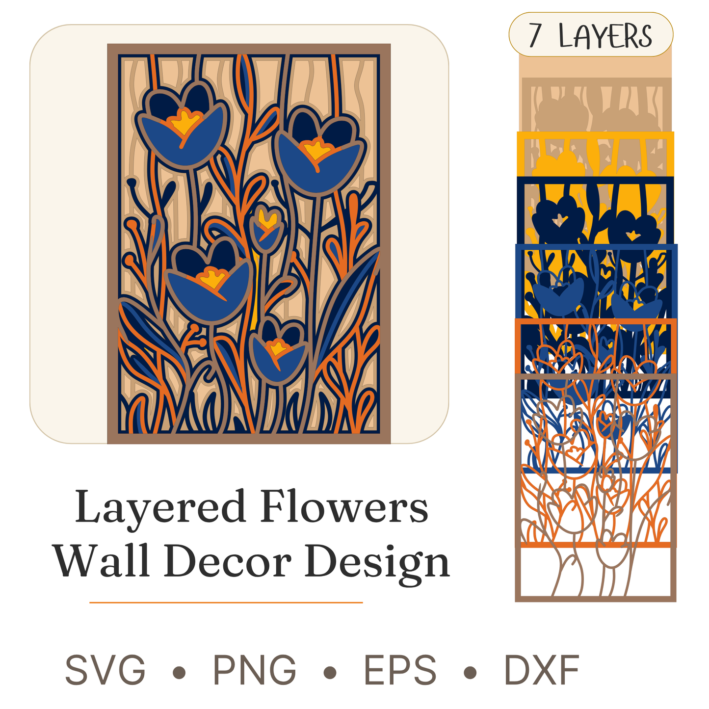 Flowers 8 - Layered Line Designs - Nature - Digital File - ZIP File - Digital