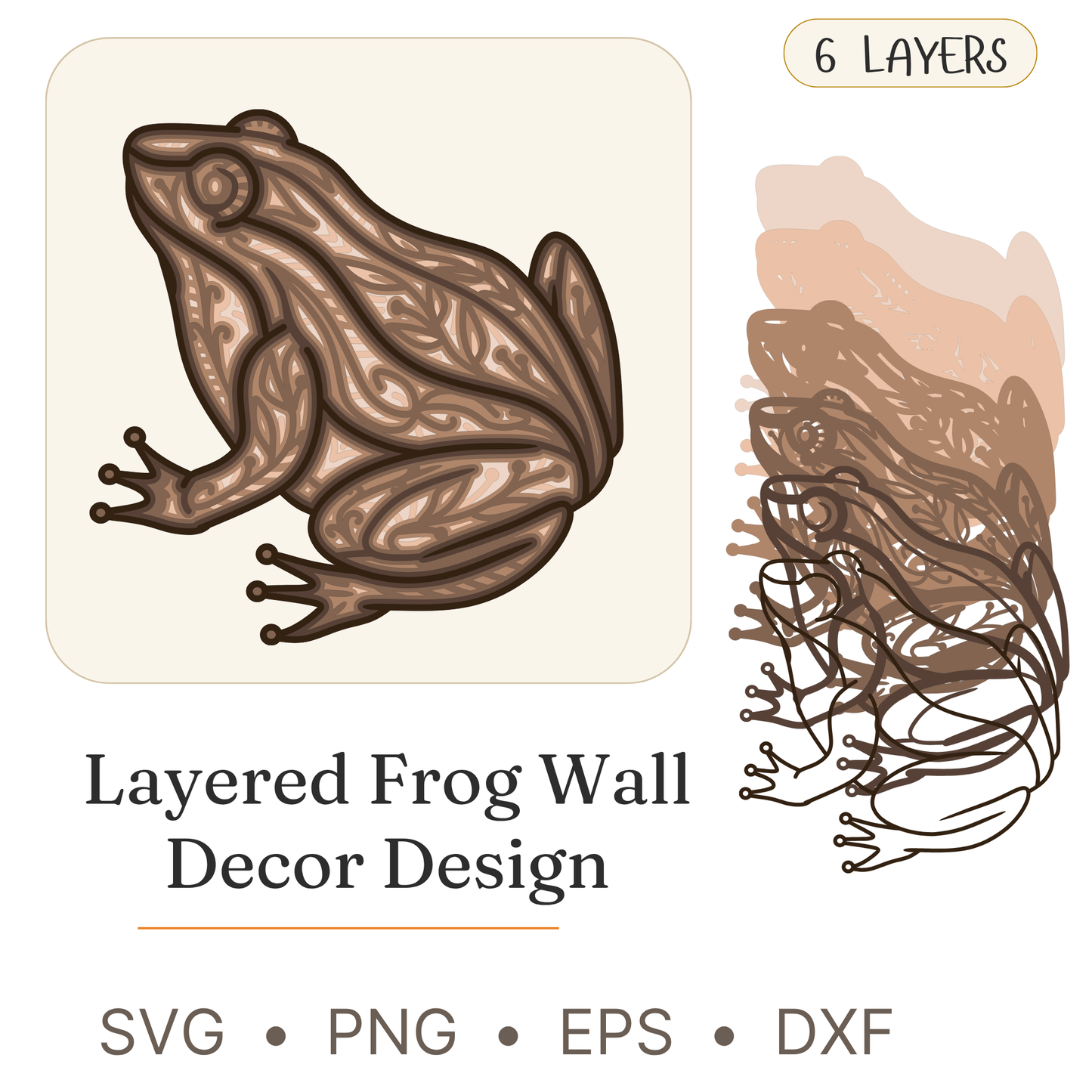Frog - Animals & Reptiles - Layered Line Designs - Digital File - ZIP File - Digital