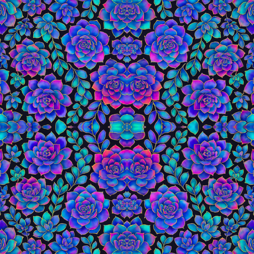 Floral and Botanical - Neon Watercolor Succulents - Pattern - Digital File Digital My Custom Designs PDF