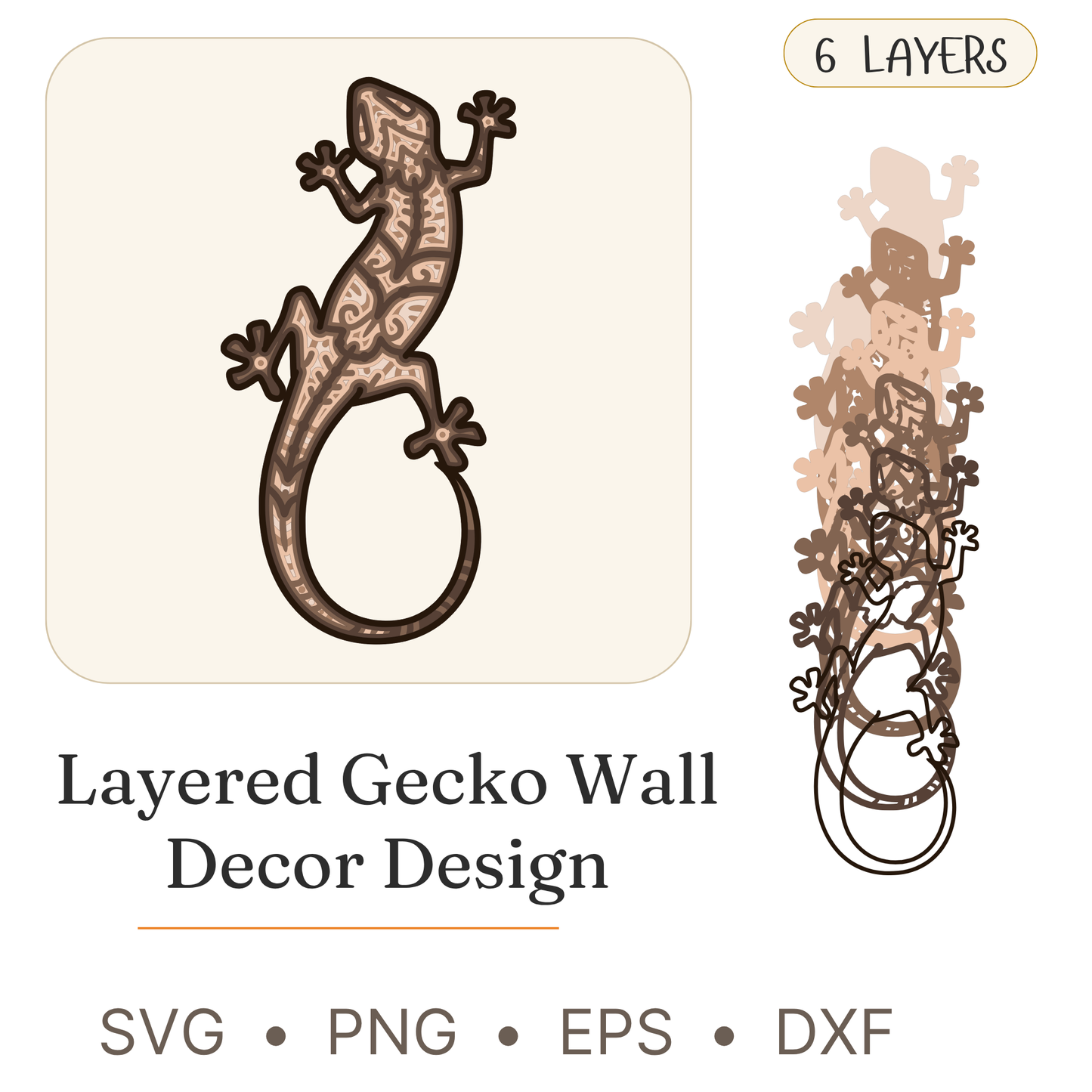 Gecko - Animals & Pets - Layered Line Designs - Digital File - ZIP File - Digital