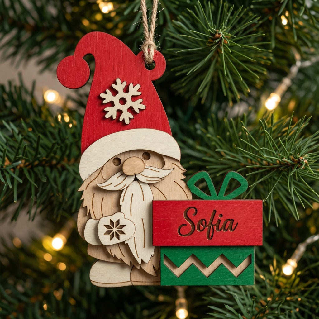 Gnome with Nameplate Ornament - Layered Design - Digital File - SVG - Digital