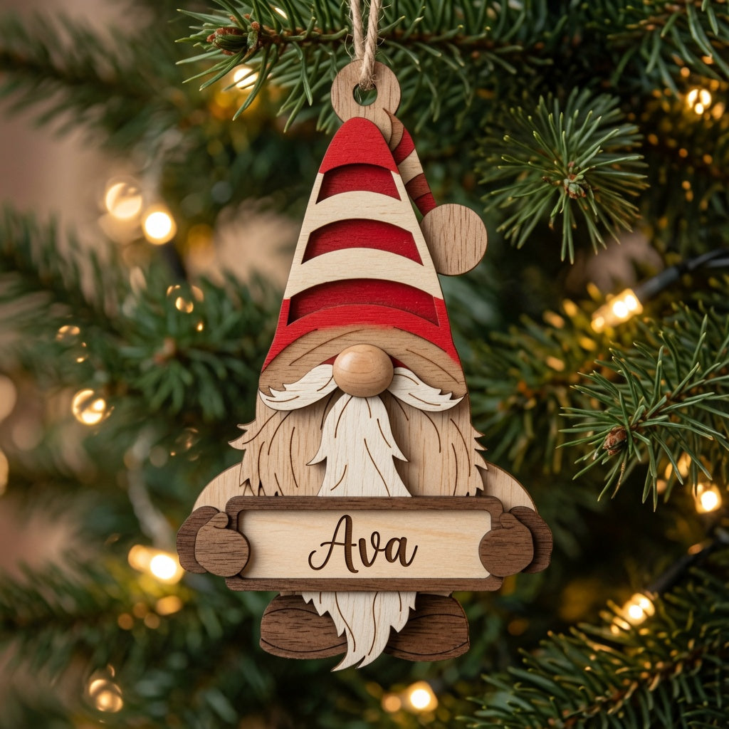 Gnome with Nameplate Ornament - Layered Design - Digital File - SVG - Digital