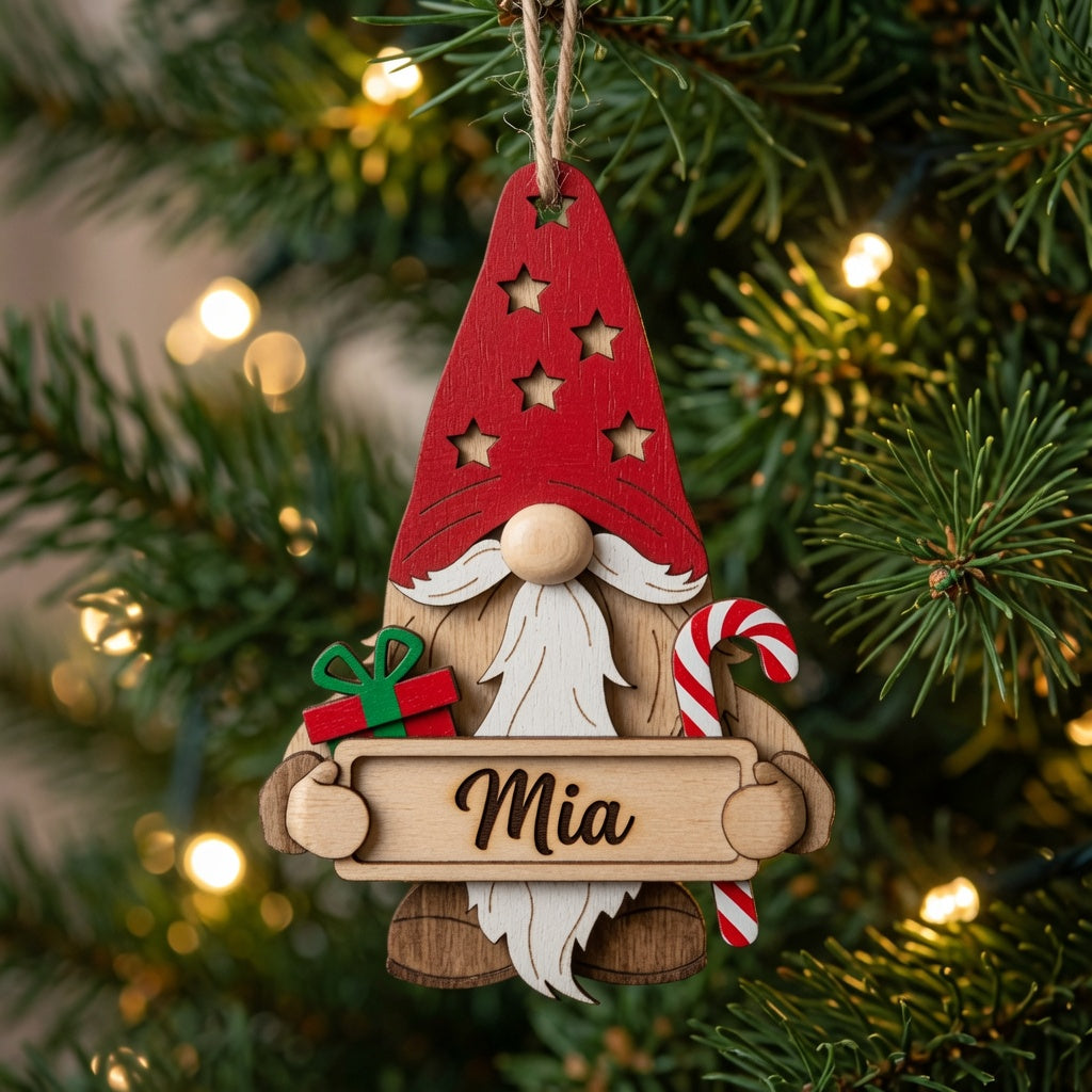 Gnome with Nameplate Ornament - Layered - Digital File - SVG - Digital