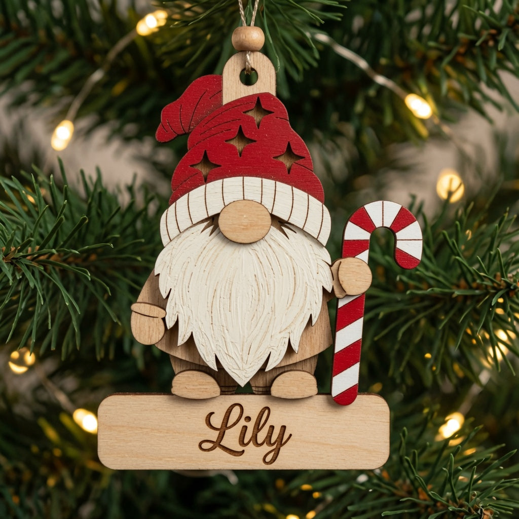 Gnome with Star Hat Nameplate Ornament - Layered Designs - Digital File - SVG - Digital