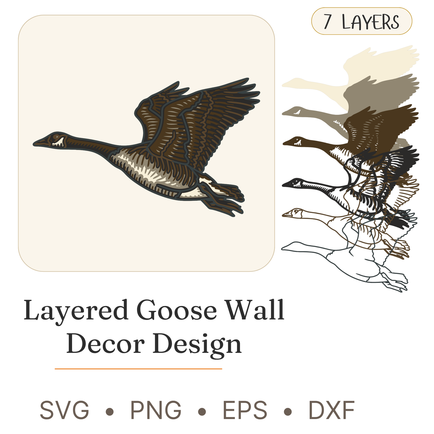 Goose - Animal - Layered Line Design - Digital File - ZIP File - Digital