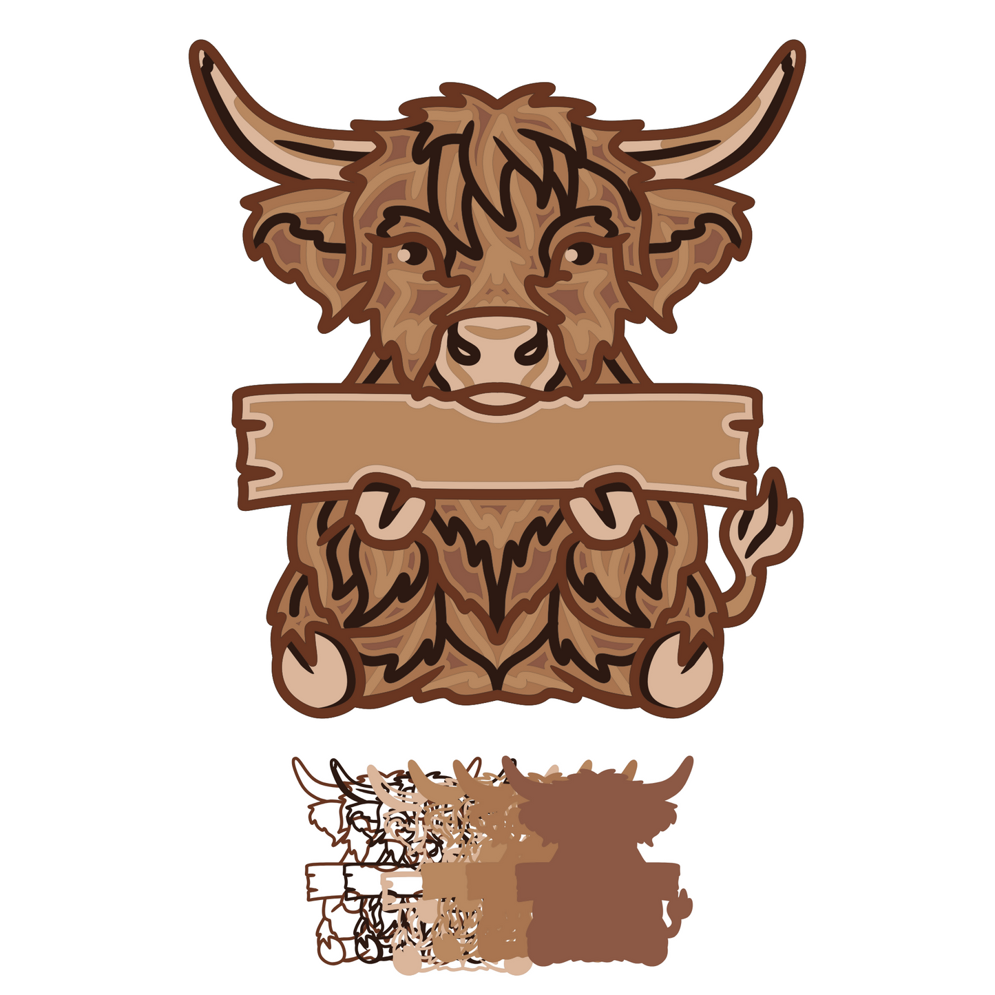 Highland Cow Key Holder - Layered Designs - Digital File - ZIP File - Digital